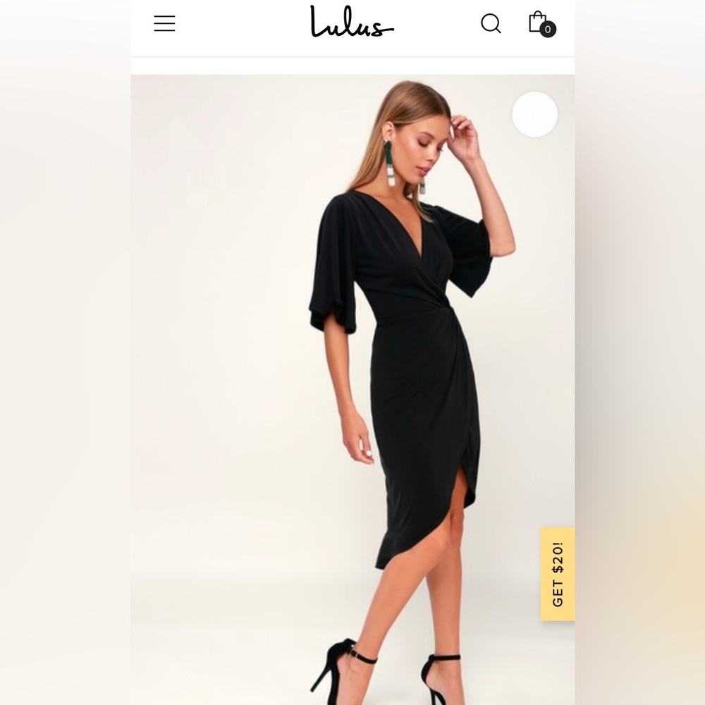 Lulus- Dulcet Washed Black Surplice Midi Dress